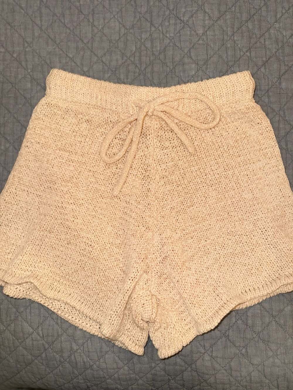 Pink Lily Knit Drawstring Lounge Shorts Beige XS